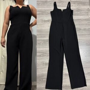 UNIQ Elegant Black Wide Leg V Neck Sleeveless Jumpsuit Women Large